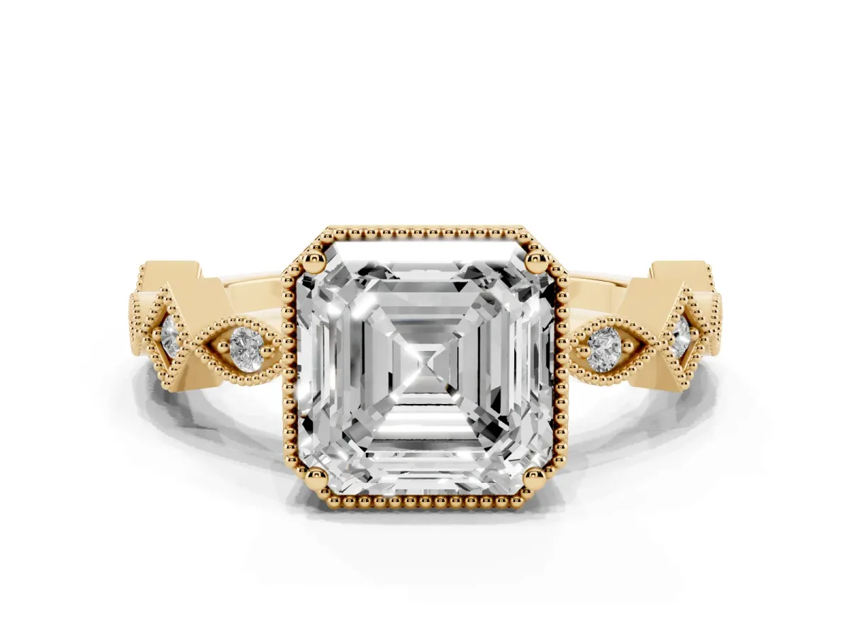 Asscher Cut Milgrain Marquise Diamond Twist Band Ring Yellow gold