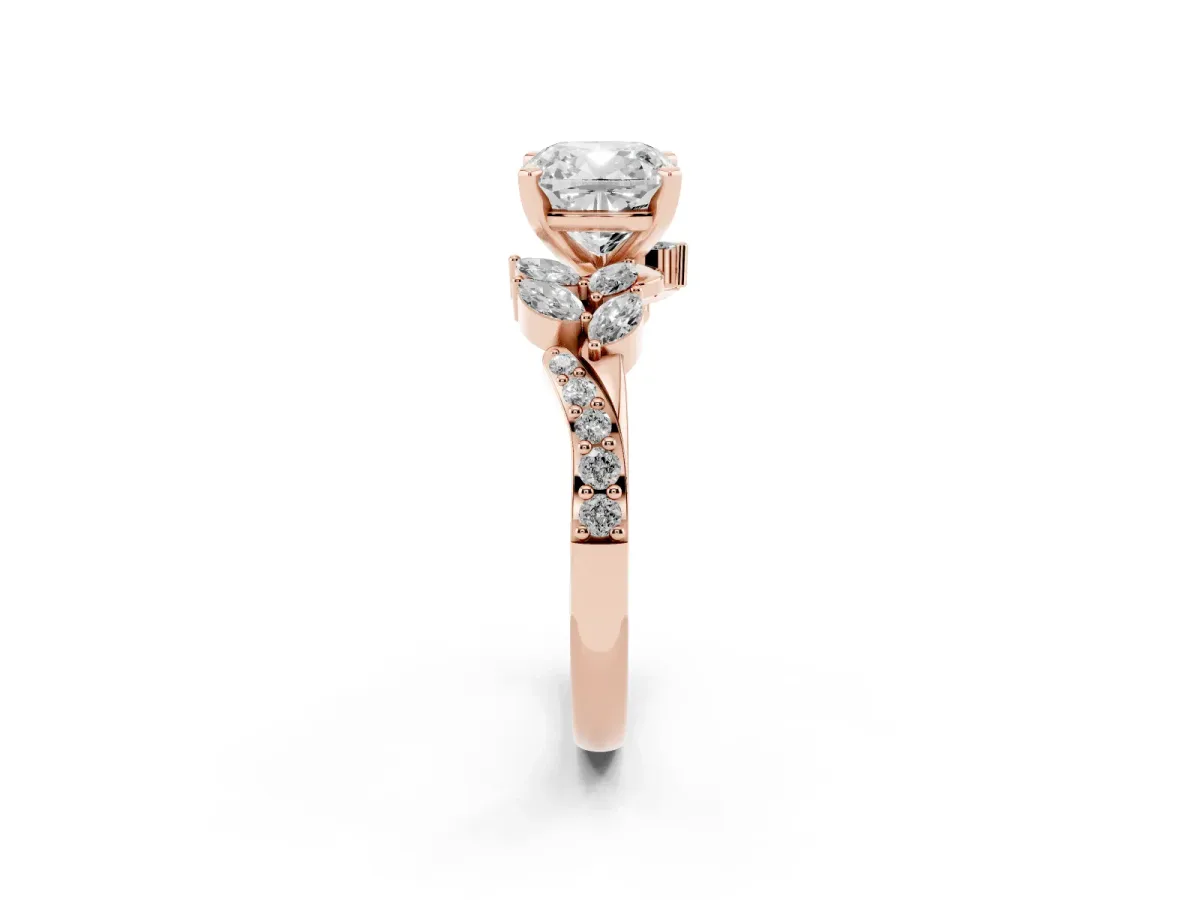 Cushion Cut Solitaire Marquise Twist Band with Six-Prong Setting Rose gold