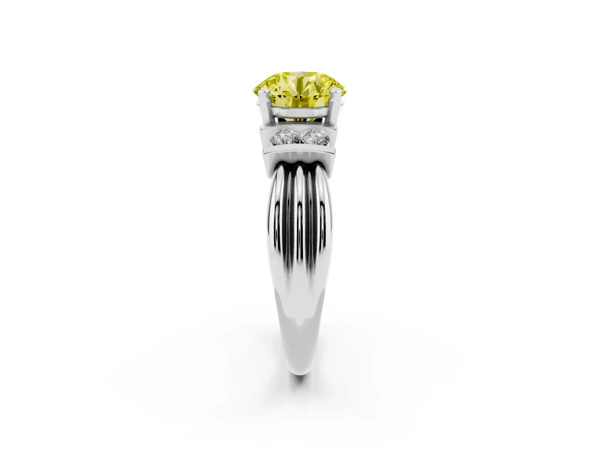 Fancy Yellow Round Cut Cut Three-Stone Channel Set Ring with Bar Prongs Silver