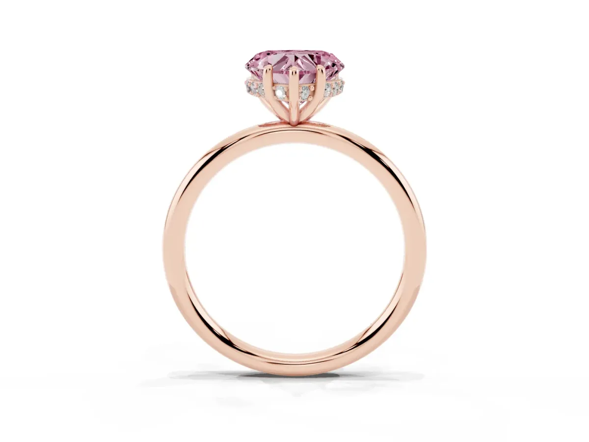 Fancy Pink Heart Cut Solitaire Diamond Ring with a Classic Band and Four-Prong Setting Rose gold