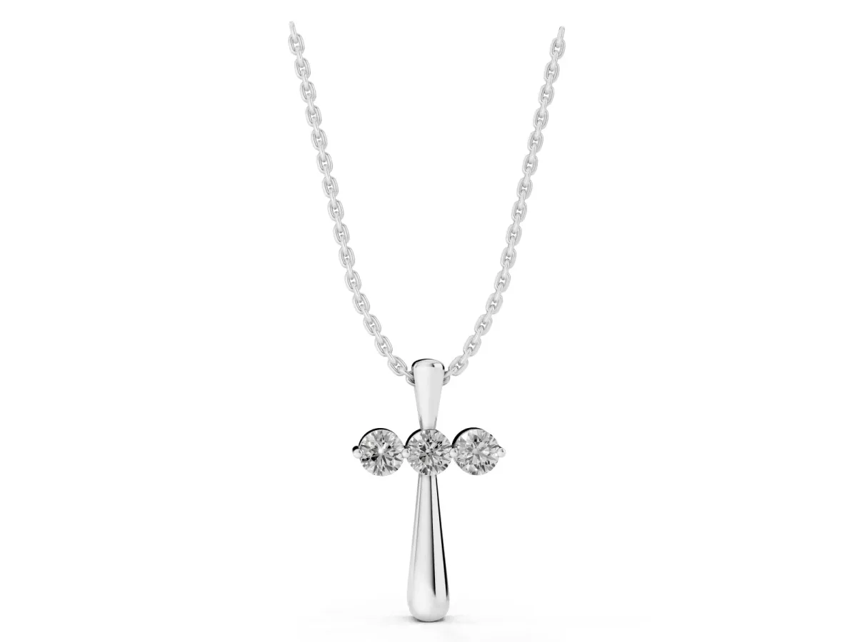 Round Brilliant Three-Stone Prong Set Pendant Silver