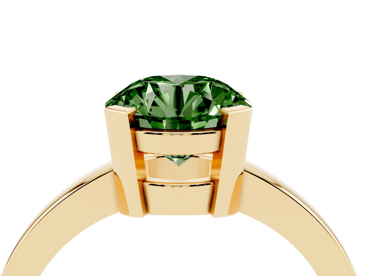 Fancy Green Round Cut Cut Solitaire Ring with Four-Prong Setting and Classic Band Yellow gold