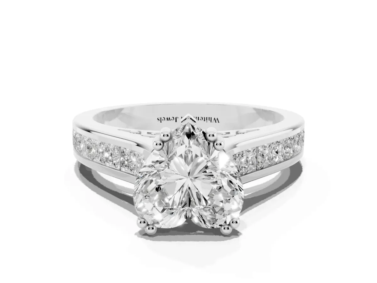 Heart Cut Cut Channel Set Solitaire Engagement Ring with Prong Setting Silver