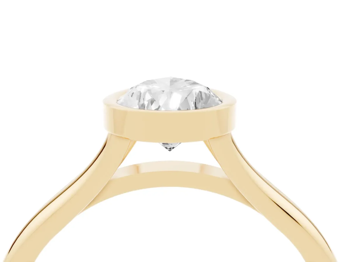 Bezel Set Pear Cut Cut Solitaire Ring with Tapered Band Yellow gold