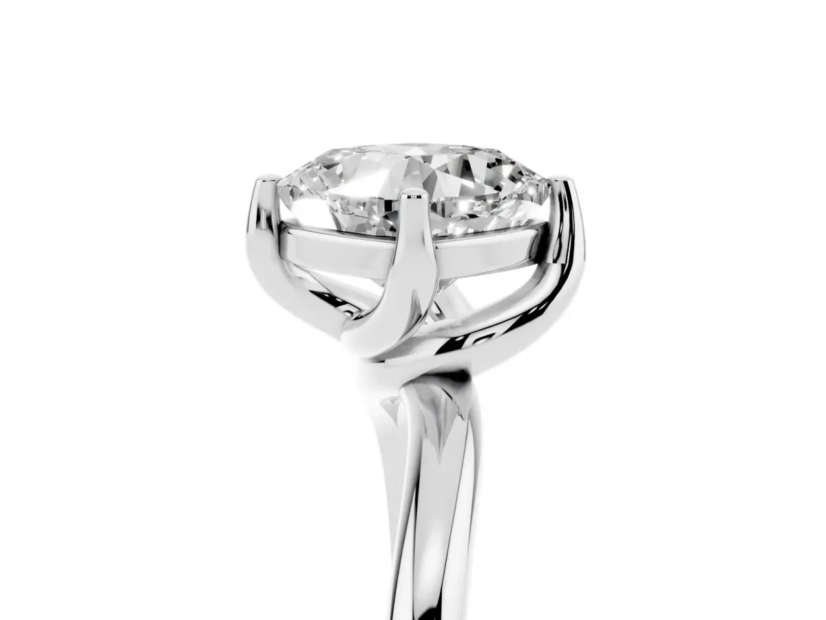Cushion Cut Diamond Solitaire Engagement Ring with Four-Prong Setting and Classic Band Silver