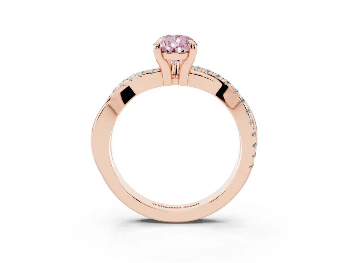 Fancy Pink Pear Cut Cut Diamond Twist Band Solitaire with Prong Setting Rose gold