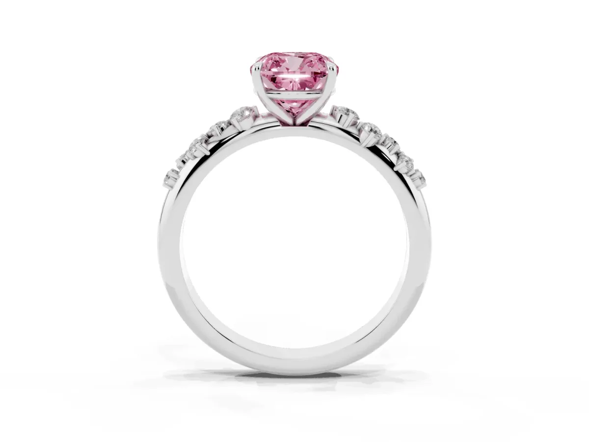 Fancy Pink Cushion Cut Diamond Cluster Prong-Set Solitaire Ring Platinum