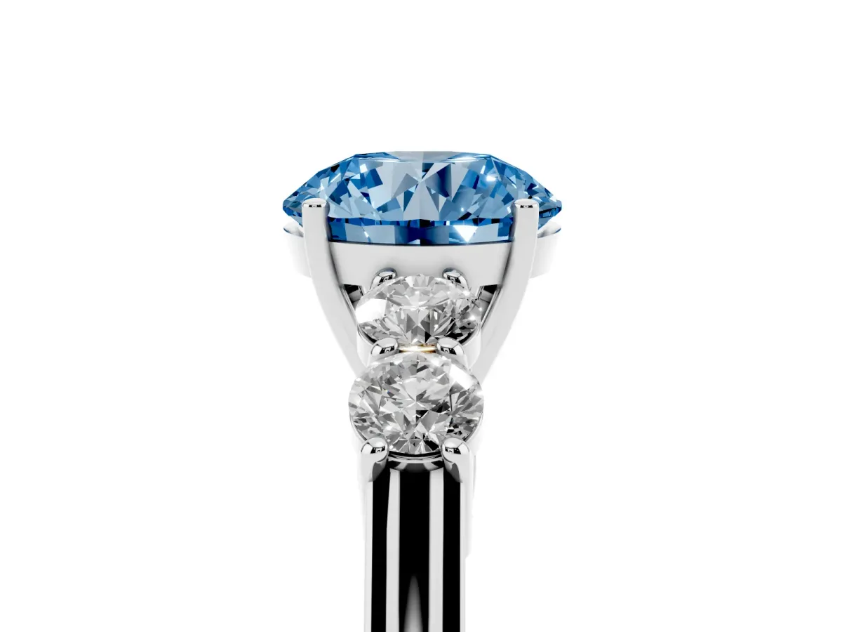 Fancy Blue Round Cut Cut Diamond Five-Stone Prong Set White Gold Ring Silver