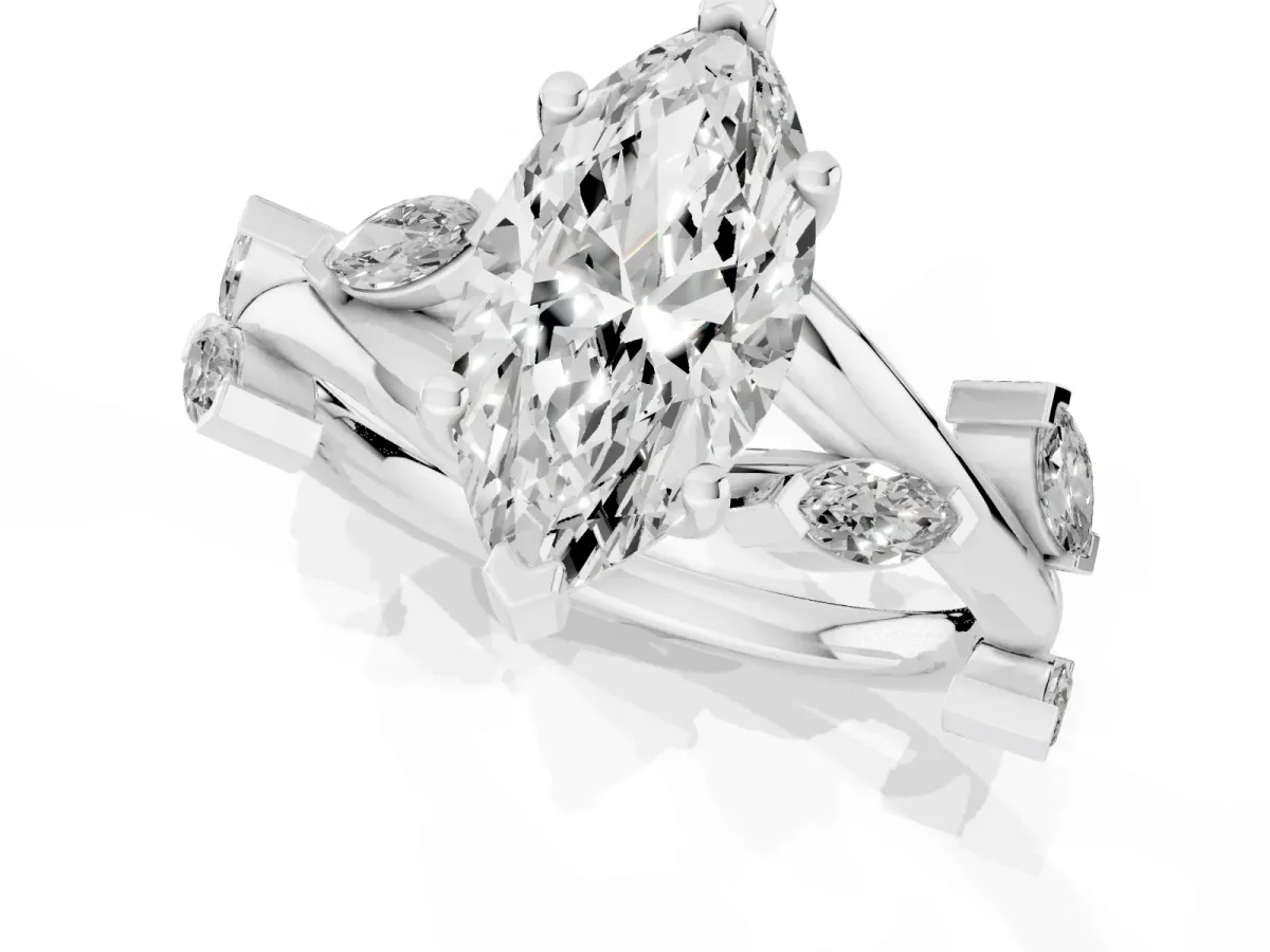 Marquise Cut Solitaire Twisted Band Marquise Accent Prong Setting Ring Silver