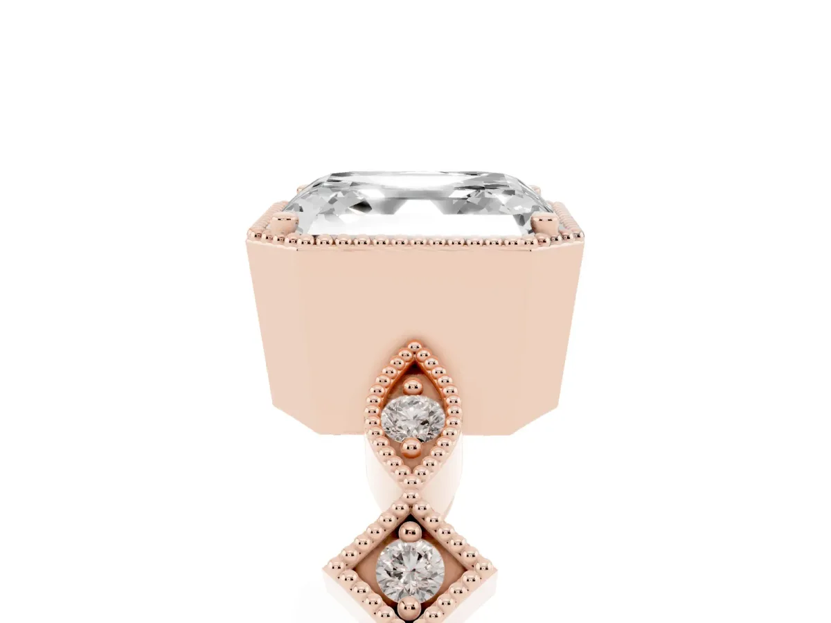 Asscher Cut Milgrain Marquise Diamond Twist Band Ring Rose gold