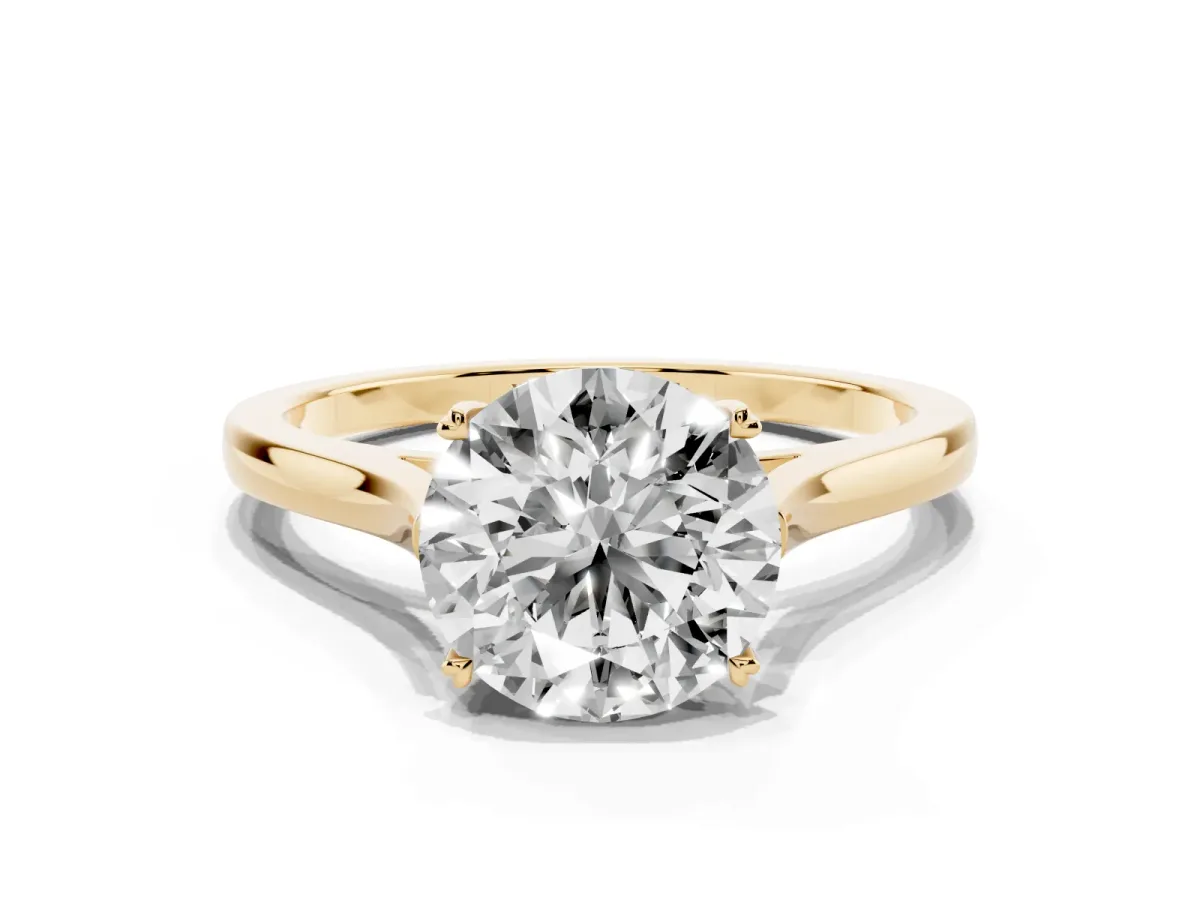 Round Cut Solitaire Heart Prong Engagement Ring with Tapered Band Yellow gold