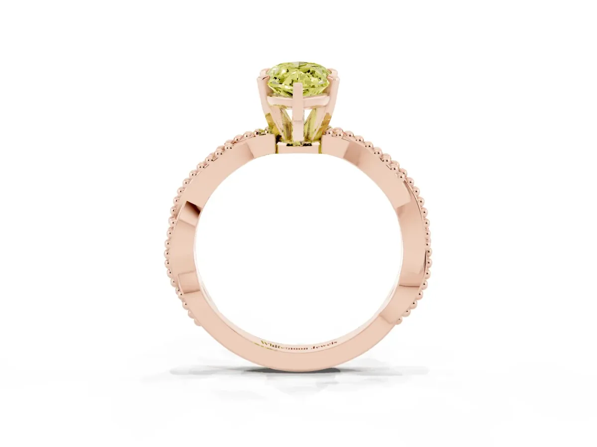 Fancy Yellow Marquise Cut Solitaire Twisted Band with Bead Prong Setting Rose gold