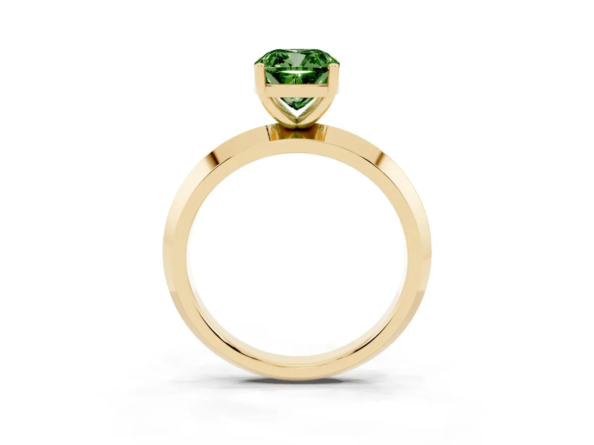 Fancy Green Cushion Cut Cut Solitaire Engagement Ring with Flat Band and Four-Prong Setting Yellow gold