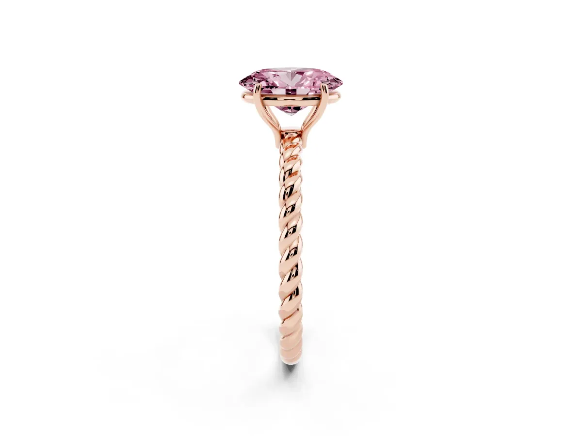 Fancy Pink Oval Cut Solitaire Twisted Band 4-Prong Ring Rose gold