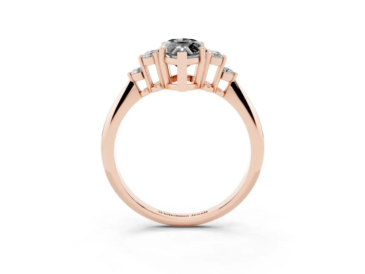 Fancy Black Marquise Cut Cut Diamond Cluster Ring with Solitaire Band and Four-Prong Setting Rose gold