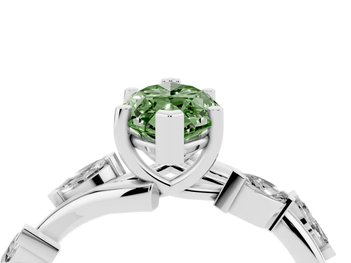 Fancy Green Marquise Cut Solitaire Twisted Band Marquise Accent Prong Setting Ring Silver