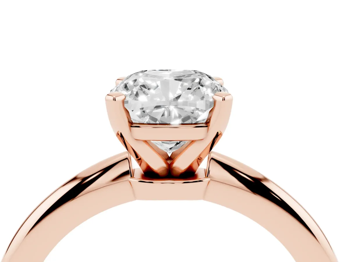 Cushion Cut Diamond Solitaire Ring with Prong Setting and Classic Band Rose gold
