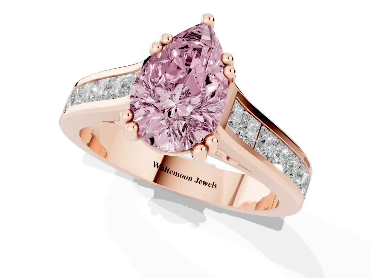 Fancy Pink Pear Cut Cut Channel Set Solitaire Engagement Ring with Prong Setting Rose gold