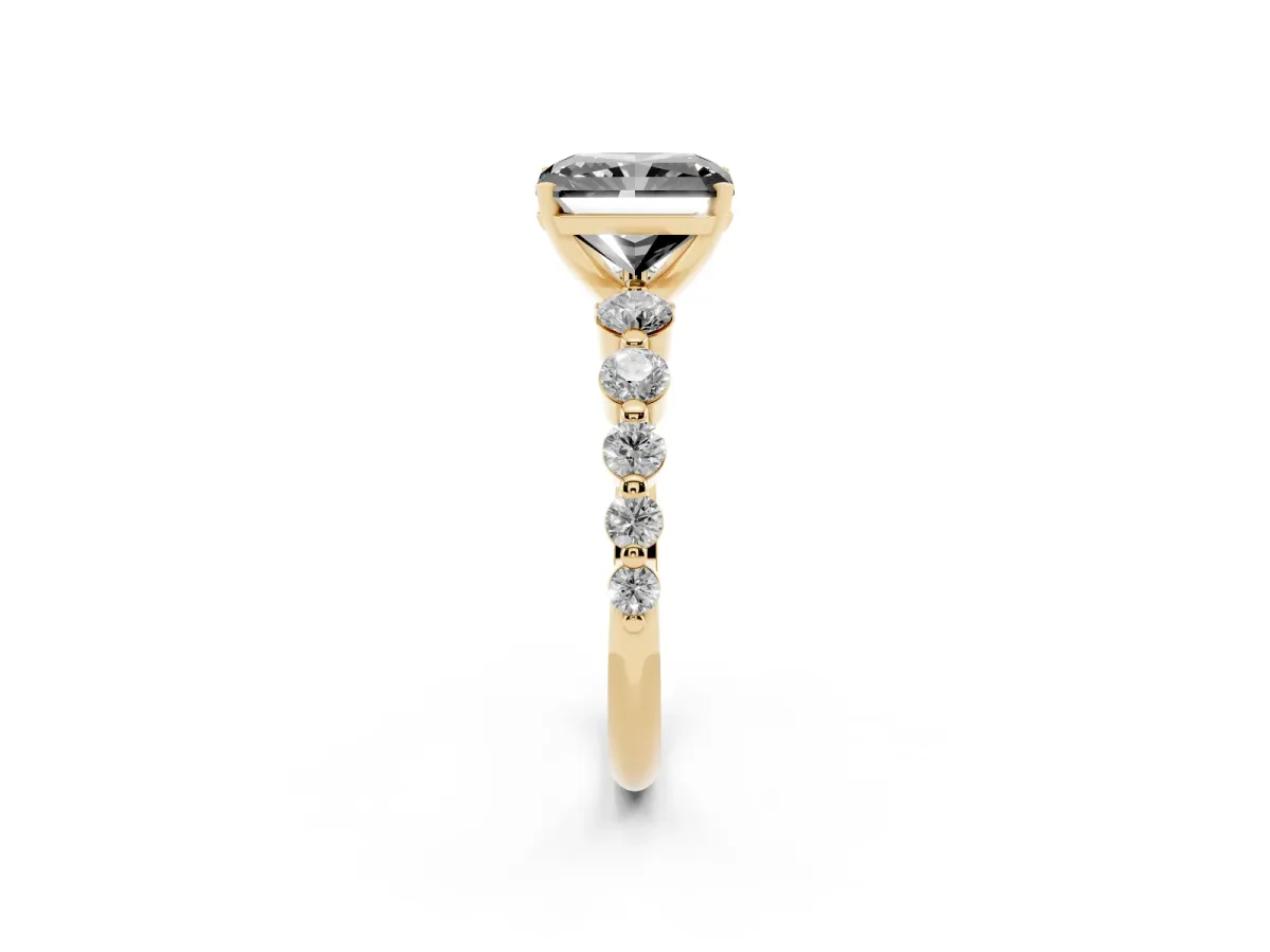 Fancy Black Radiant Cut Solitaire Diamond Ring with Pave Band and Four-Prong Setting Yellow gold
