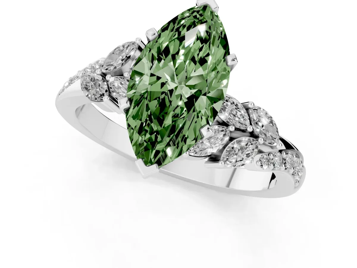 Fancy Green Marquise Cut Solitaire Marquise Twist Band with Six-Prong Setting Silver