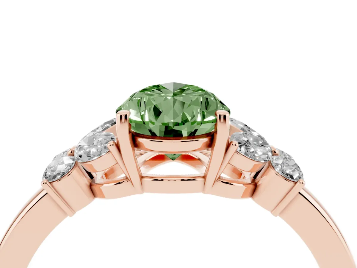 Fancy Green Pear Cut Cut Solitaire Floral Diamond Ring with Four-Prong Setting Rose gold