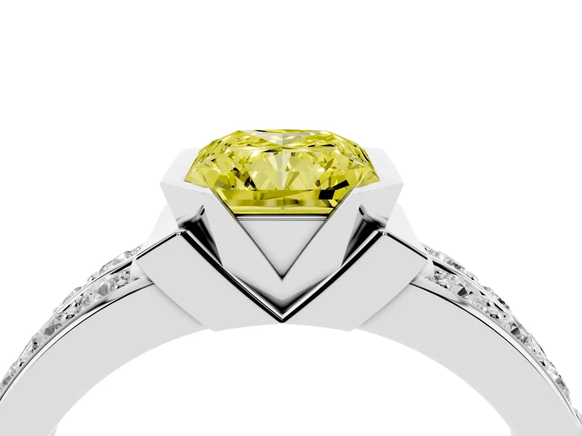 Fancy Yellow Radiant Cut Brilliant Diamond Channel Set Wide Band Ring with Bezel Setting Silver