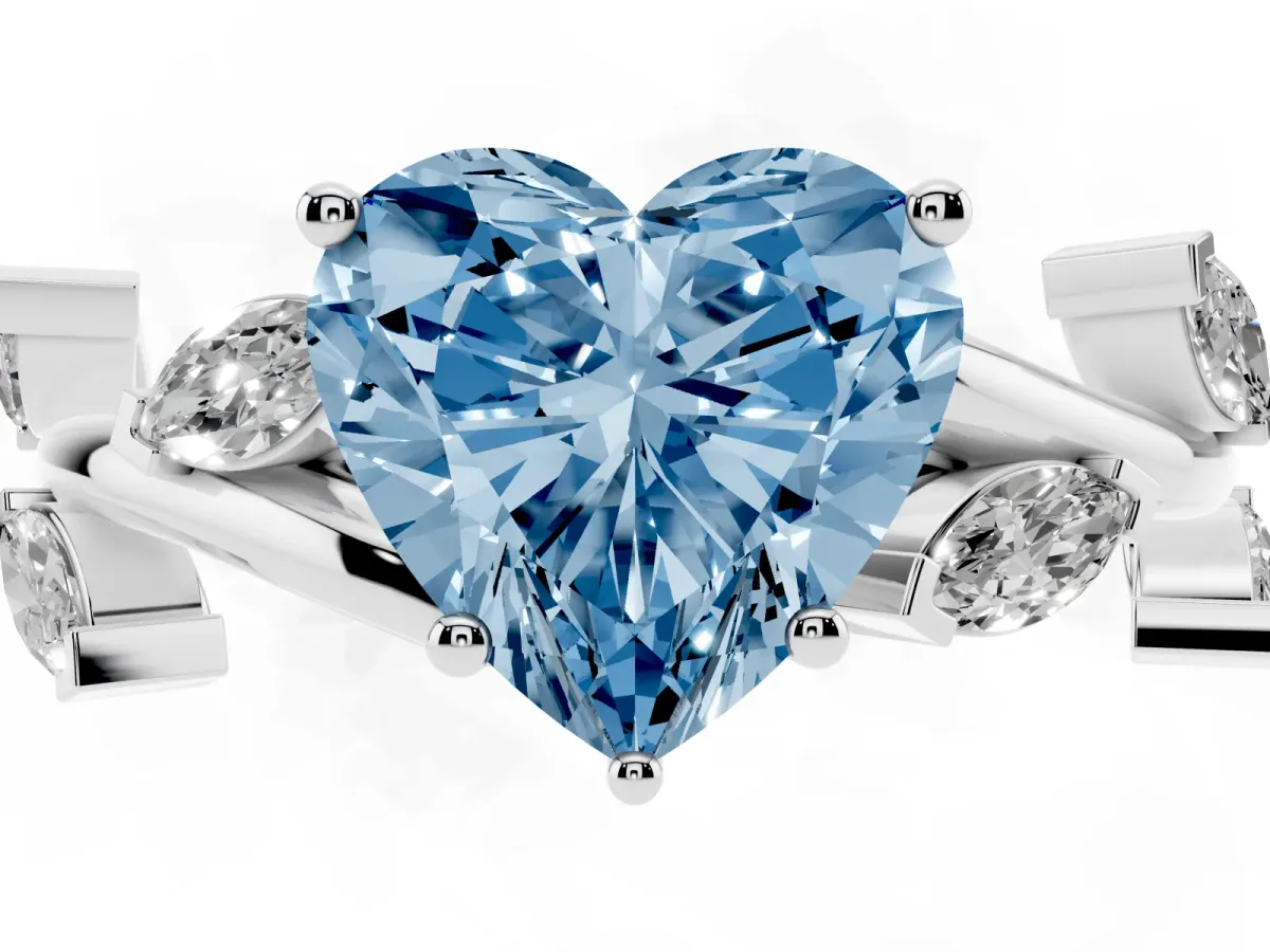 Fancy Blue Heart Cut Solitaire Twisted Band Marquise Accent Prong Setting Ring Silver