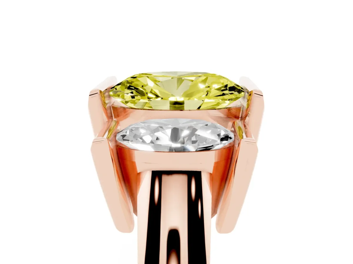 Fancy Yellow Three Stone Oval Cut Cut Channel Set Diamond Ring Rose gold