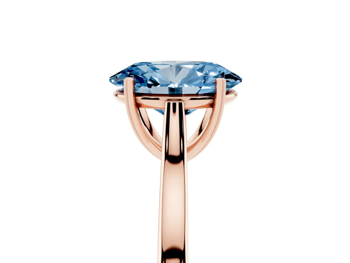 Fancy Blue Oval Cut Solitaire Heart Prong Engagement Ring with Tapered Band Rose gold