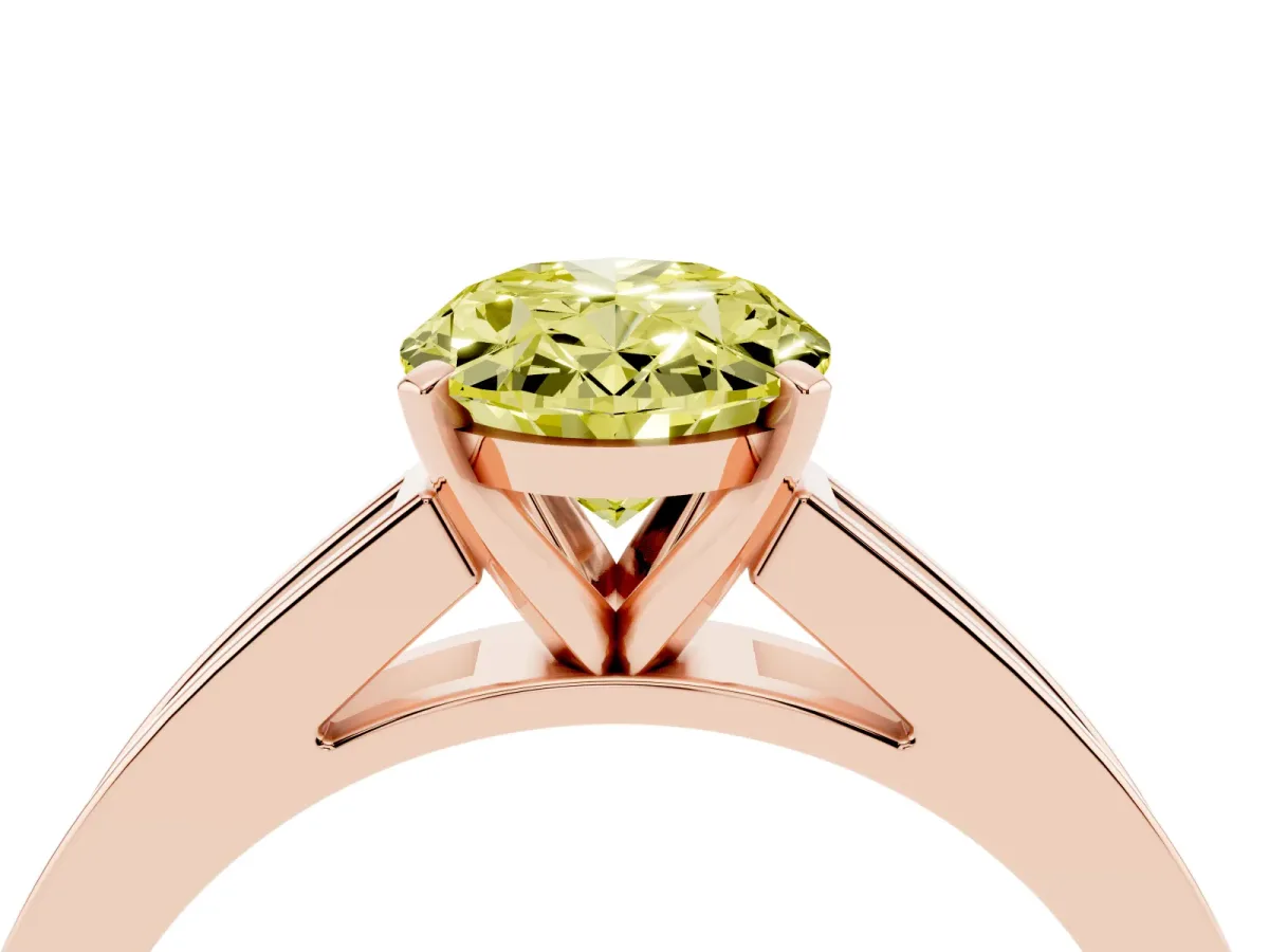 Fancy Yellow Oval Cut Solitaire Diamond Ring with Channel-Set Band and Four-Prong Setting Rose gold