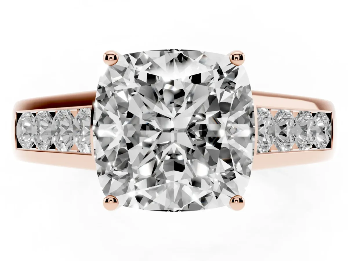 Cushion Cut Solitaire Channel-Set Diamond Engagement Ring with Four-Prong Setting Rose gold