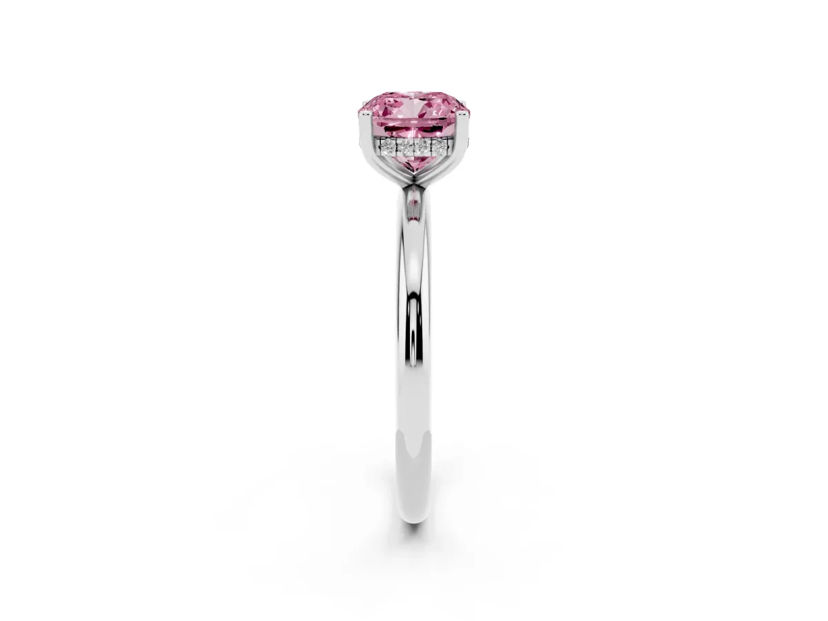 Fancy Pink Cushion Cut Cut Solitaire Engagement Ring with Four-Prong Setting and Classic Band Silver