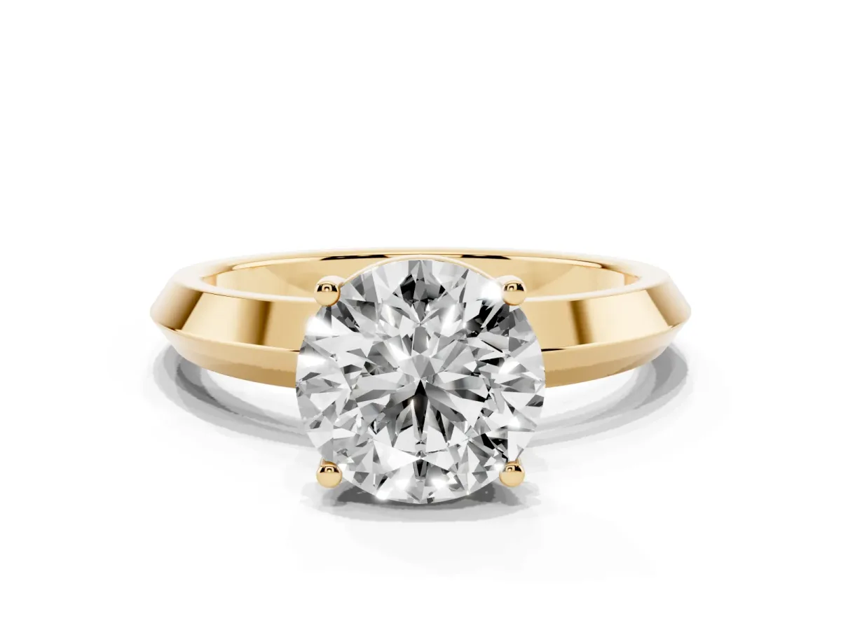 Round Cut Cut Solitaire Engagement Ring with Flat Band and Four-Prong Setting Yellow gold