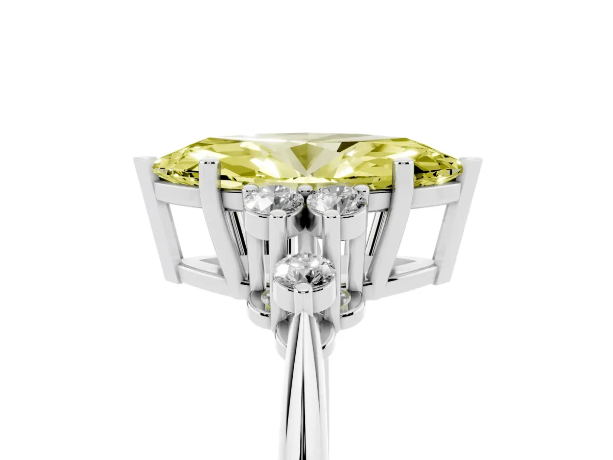 Fancy Yellow Marquise Cut Cut Diamond Cluster Ring with Solitaire Band and Four-Prong Setting Silver