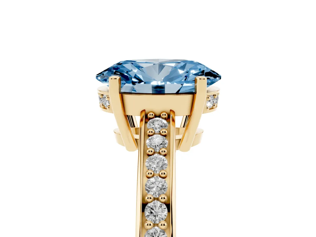 Fancy Blue Oval Cut Solitaire Pavé Band Prong Setting Ring Yellow gold