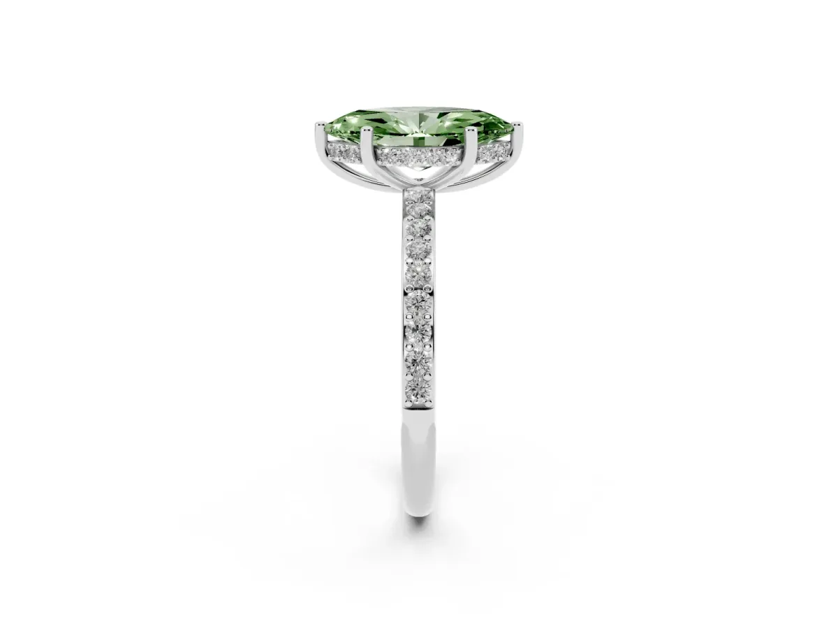Fancy Green Marquise Cut Cut Diamond Pavé Band Ring with Four-Prong Setting Silver