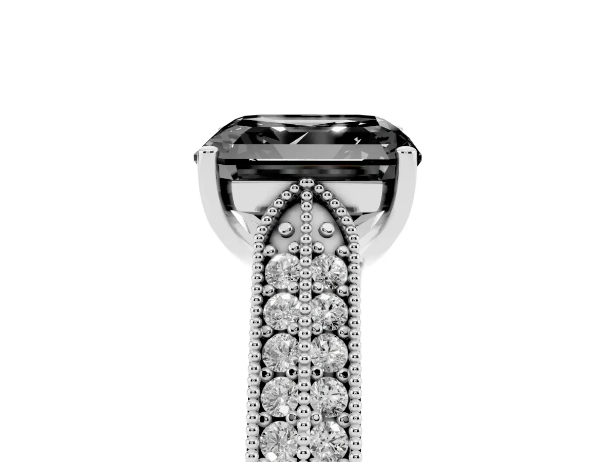 Fancy Black Asscher Cut Cut Pave Split Shank Engagement Ring with Four-Prong Setting White gold