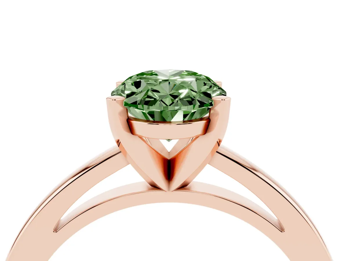 Fancy Green Oval Cut Solitaire Diamond Engagement Ring with Four-Prong Setting on a Classic Band Rose gold