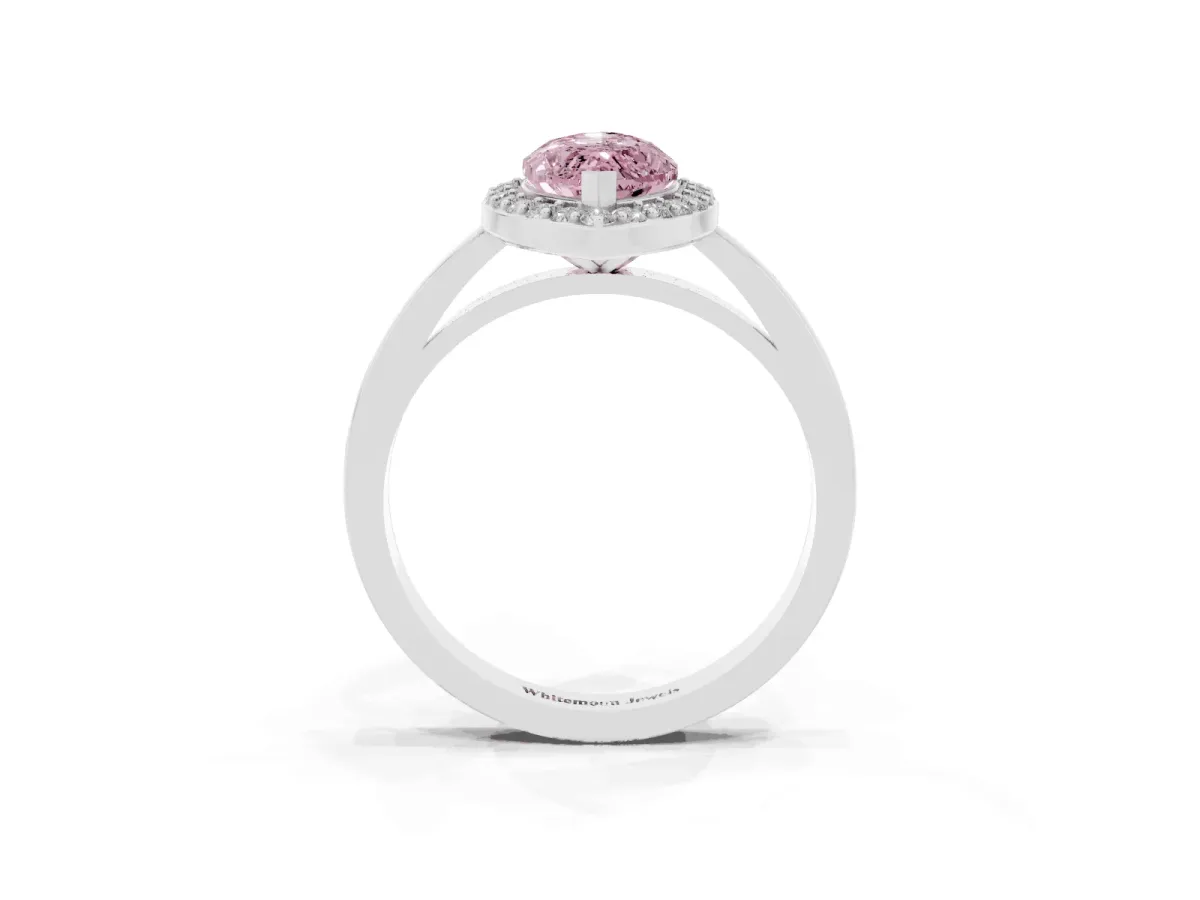 Fancy Pink Marquise Cut Halo Diamond Ring with Solitaire Band and Prong Setting Platinum