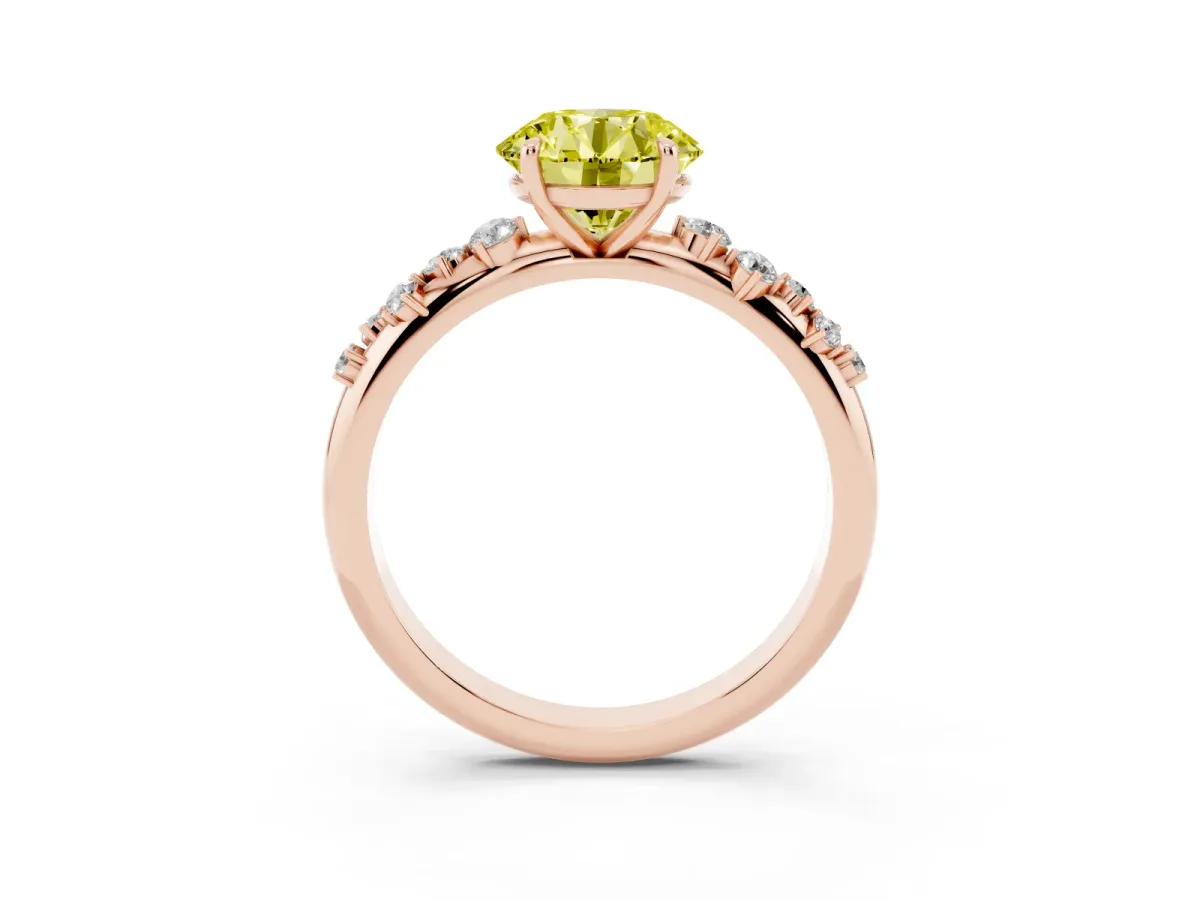 Fancy Yellow Round Cut Diamond Cluster Prong-Set Solitaire Ring Rose gold