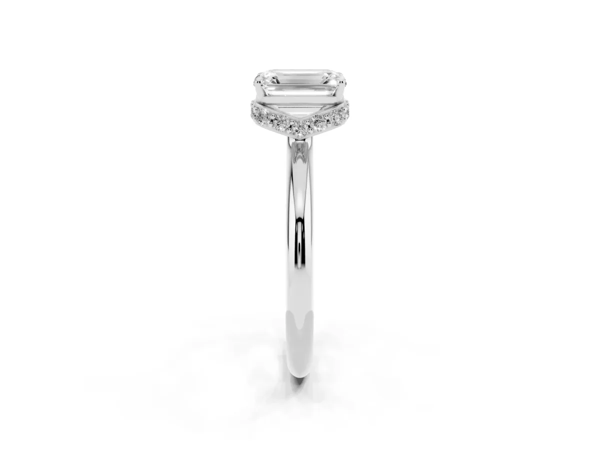 Emerald Cut Brilliant Solitaire Engagement Ring with Six-Prong Setting and Classic Band Platinum