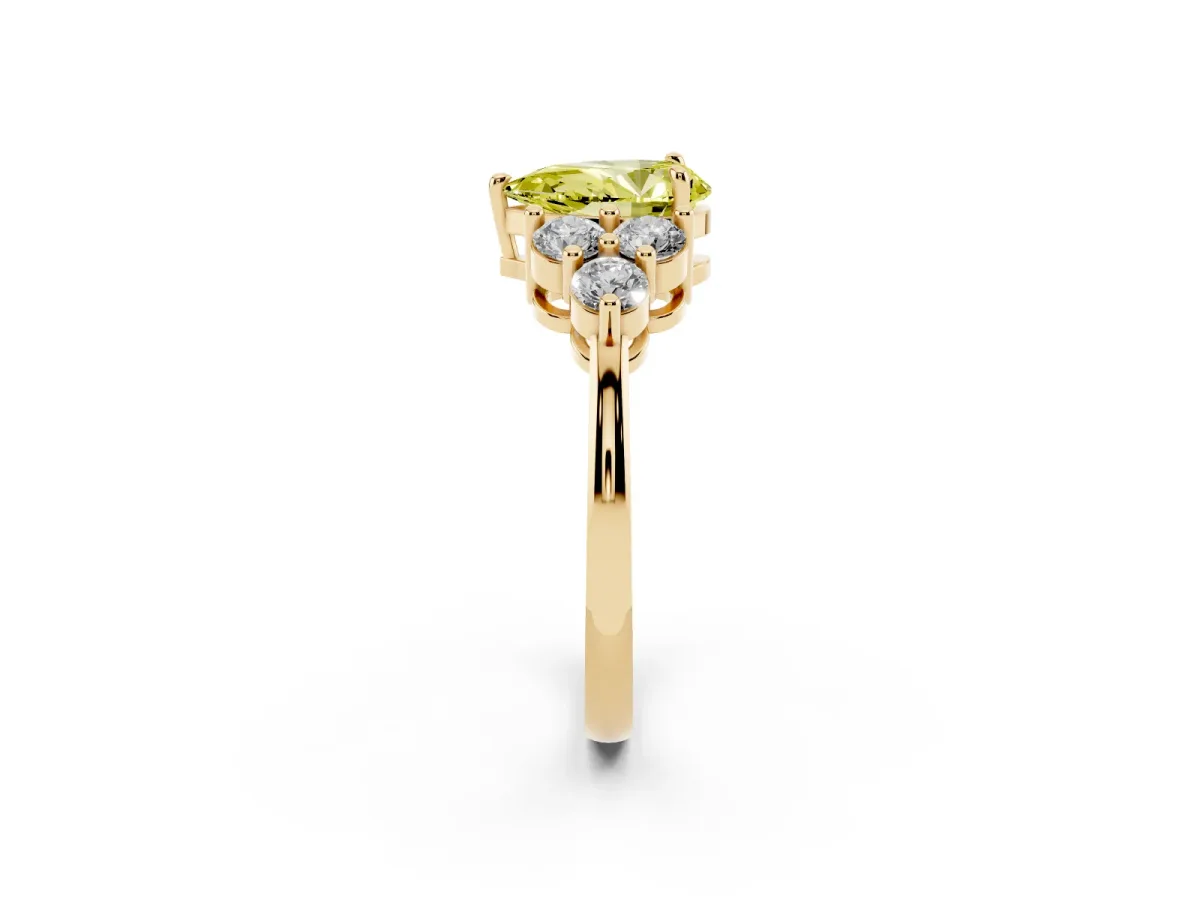 Fancy Yellow Pear Cut Brilliant Diamond Cluster Accent Solitaire Ring with Prong Setting Yellow gold
