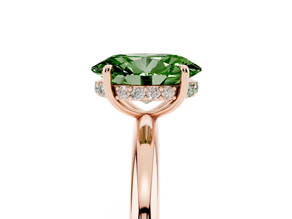 Fancy Green Oval Cut Diamond Solitaire Ring with Thin Band and Four-Prong Setting Rose gold