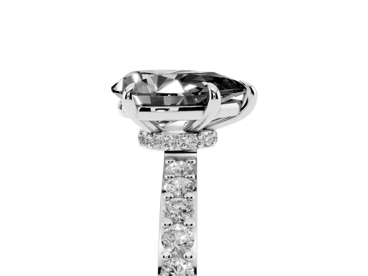 Fancy Black Pear Cut Diamond Pavé Engagement Ring with Round Accents and Prong Setting Silver