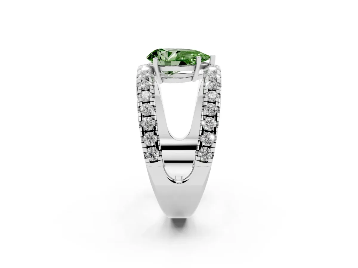 Fancy Green Pear Cut Solitaire Split Shank Pave Diamond Ring Silver
