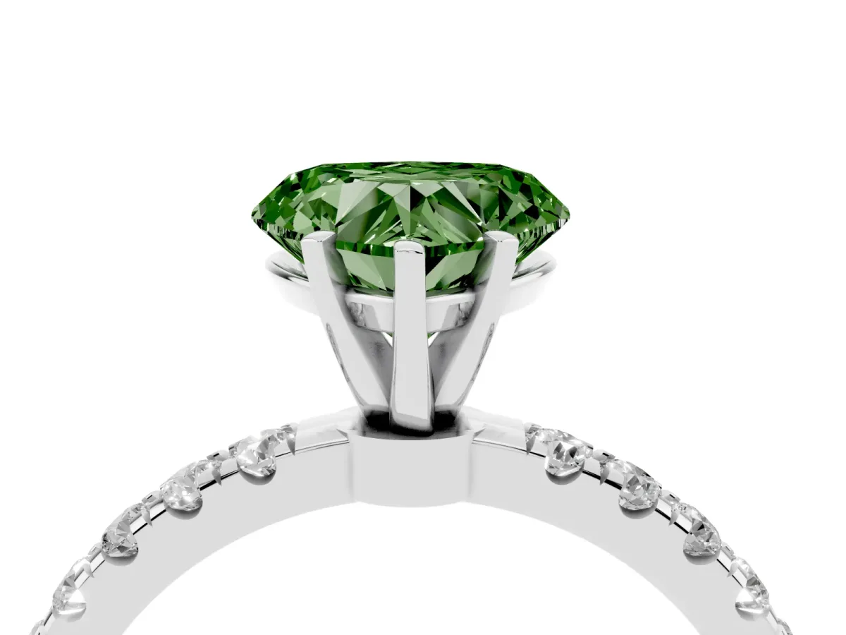 Fancy Green Heart Cut Diamond Solitaire Ring with Pavé Accents and Four-Prong Setting Platinum