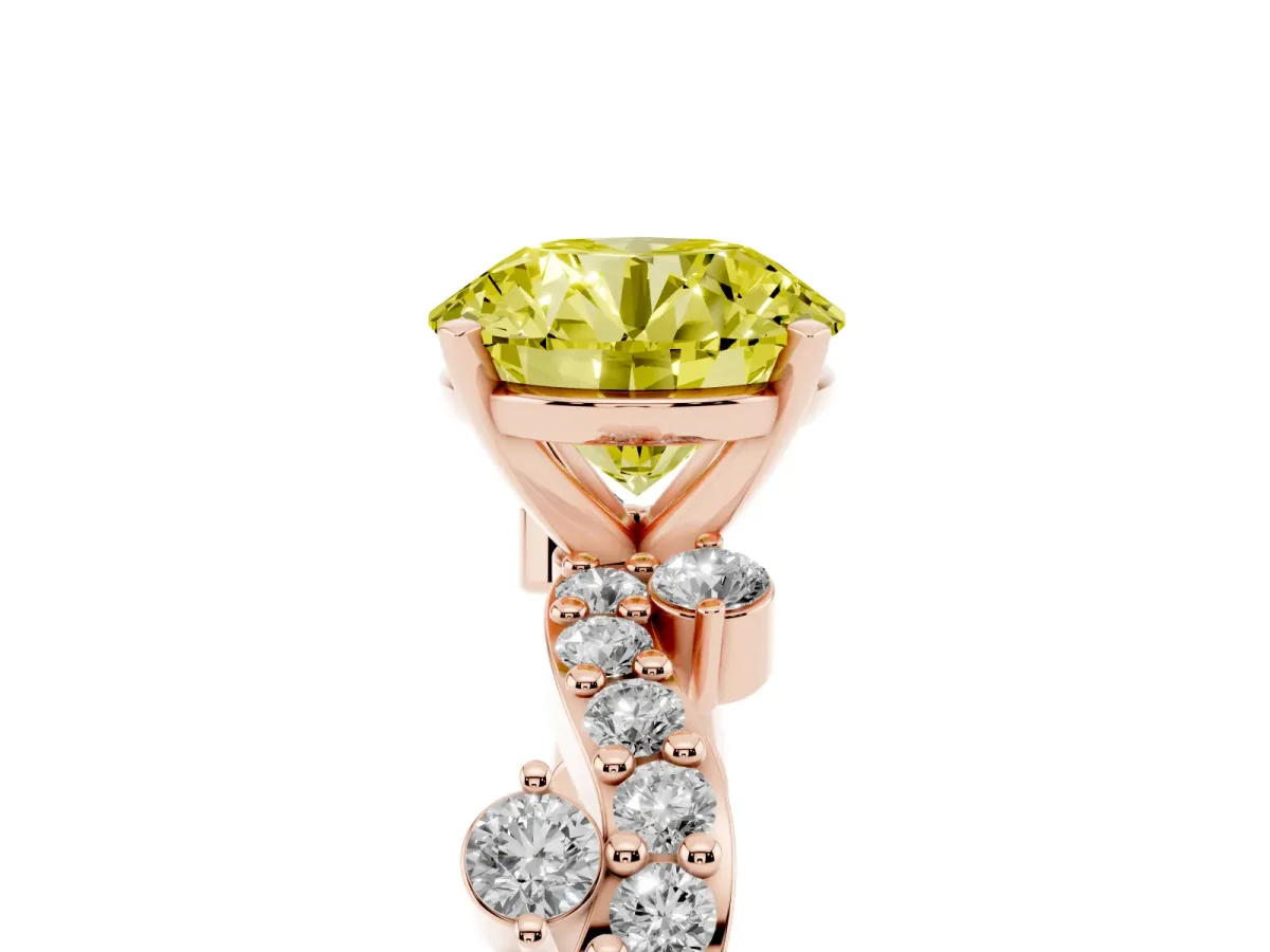 Fancy Yellow Round Cut Cut Solitaire Diamond Twisted Band with Pave Setting Rose gold