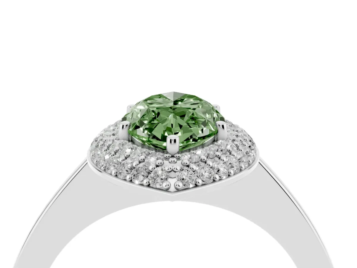 Fancy Green Marquise Cut Halo Diamond Engagement Ring with Solitaire Band and Four-Prong Setting Silver