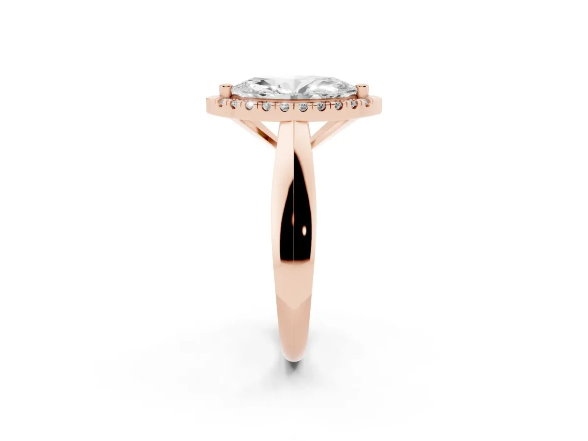 Marquise Cut Cut Halo Solitaire Engagement Ring with Square Band and Four-Prong Setting Rose gold