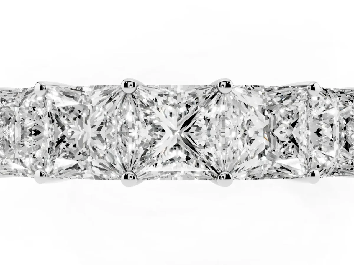 Princess Cut Five-Stone Diamond Band with Prong Setting Silver